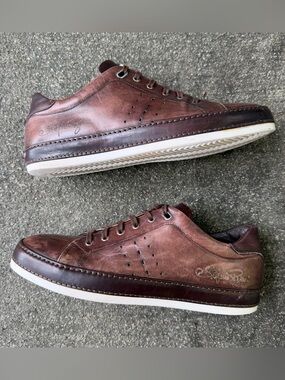 Stefano Ricci Script Logo Calfskin Brown Leather Sneakers Size 7.5 Italy Luxury